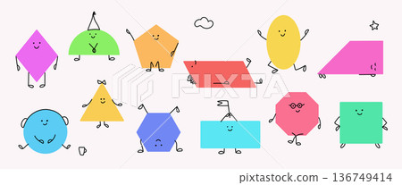 Cute Geometric Shapes Characters Educational Illustration Set Cute Geometric Shapes Characters Educational Illustration Set 136749414