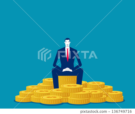 Business investment. Businessman sitting on gold coin Business investment. Businessman sitting on gold coin 136749716