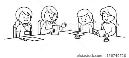 Family consulting about nursing care insurance services Line drawing 136749728