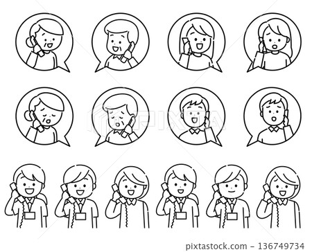 Set of people talking on the phone - line drawing 136749734