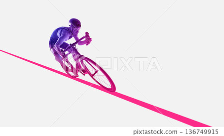 Dynamic artwork professional cyclist racing on road bike. Dynamic artwork professional cyclist racing on road bike. 136749915