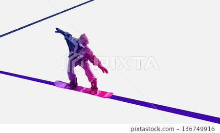 Dynamic artwork snowboarder riding in urban style. Dynamic artwork snowboarder riding in urban style. 136749916