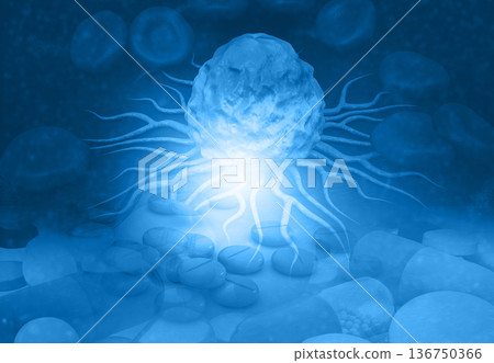 Cancer cells with pills and tablets Cancer cells with pills and tablets 136750366
