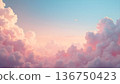 Beautiful pastel clouds fill the sky at sunset creating a serene and calming atmosphere in the evening sky 136750423