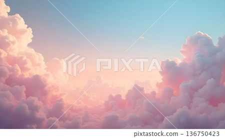 Beautiful pastel clouds fill the sky at sunset creating a serene and calming atmosphere in the evening sky 136750423