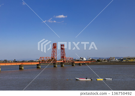 A view of the Chikugo River Lift Bridge on a sunny day 136750492