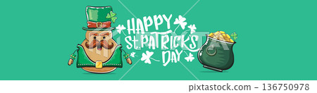 Funny St. Patricks Day wide banner with rock star potato character in leprechaun hat, Irish holiday greeting with groovy typography on green. Humorous Happy St. Patricks Day banner with potato mascot Funny St. Patricks Day wide banner with rock star potato character in leprechaun hat, Irish holiday greeting with groovy typography on green. Humorous Happy St. Patricks Day banner with potato mascot 136750978