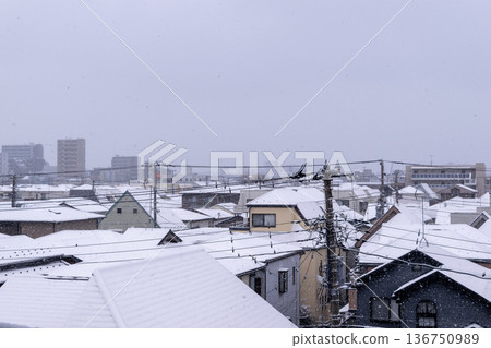 房屋屋頂上積滿了雪。 房屋屋頂上積滿了雪。 136750989