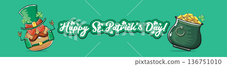 Funny St. Patricks Day wide banner with rock star potato character in leprechaun hat, Irish holiday greeting with groovy typography on green. Humorous Happy St. Patricks Day banner with potato mascot Funny St. Patricks Day wide banner with rock star potato character in leprechaun hat, Irish holiday greeting with groovy typography on green. Humorous Happy St. Patricks Day banner with potato mascot 136751010