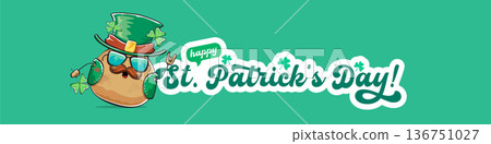 Funny St. Patricks Day wide banner with rock star potato character in leprechaun hat, Irish holiday greeting with groovy typography on green. Humorous Happy St. Patricks Day banner with potato mascot Funny St. Patricks Day wide banner with rock star potato character in leprechaun hat, Irish holiday greeting with groovy typography on green. Humorous Happy St. Patricks Day banner with potato mascot 136751027