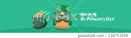 Funny St. Patricks Day wide banner with rock star potato character in leprechaun hat, Irish holiday greeting with groovy typography on green. Humorous Happy St. Patricks Day banner with potato mascot Funny St. Patricks Day wide banner with rock star potato character in leprechaun hat, Irish holiday greeting with groovy typography on green. Humorous Happy St. Patricks Day banner with potato mascot 136751029
