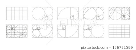 Golden ratio samples. Fibonacci array, numbers forms. Harmony proportions frames. Golden Spiral patterns. Method golden section black icons. Outline thin graphic. Golden ratio samples. Fibonacci array, numbers forms. Harmony proportions frames. Golden Spiral patterns. Method golden section black icons. Outline thin graphic. 136751599
