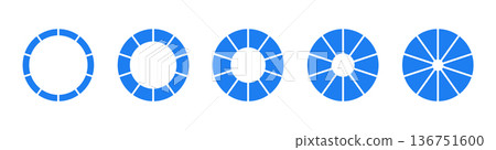 Donut charts, pies segmented on 10 equal parts. Set of diagrams infographics. Wheels round divided on ten sections. Circle section graph. Pie chart blue icons. Geometric elements. Donut charts, pies segmented on 10 equal parts. Set of diagrams infographics. Wheels round divided on ten sections. Circle section graph. Pie chart blue icons. Geometric elements. 136751600