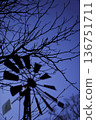Silhouette, sunset sky, bare trees, windmill, fantastic Silhouette, sunset sky, bare trees, windmill, fantastic 136751711