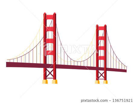 Golden Gate Bridge - Colorful Flat Design Illustration 136751921