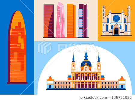 Spanish architecture - set of flat design style objects Spanish architecture - set of flat design style objects 136751922