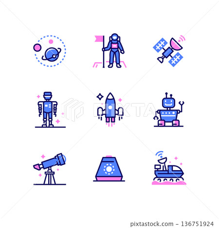 Space exploration - line design style icons set Space exploration - line design style icons set 136751924