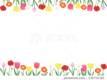 Spring flower frame vector illustration: decorative frame material of tulips and poppies Spring flower frame vector illustration: decorative frame material of tulips and poppies 136752163