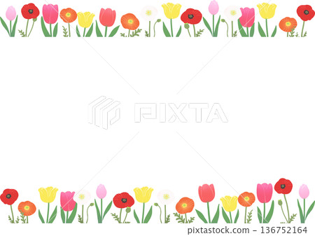 春季花卉邊框向量圖:鬱金香和罌粟花裝飾邊框素材 春季花卉邊框向量圖:鬱金香和罌粟花裝飾邊框素材 136752164