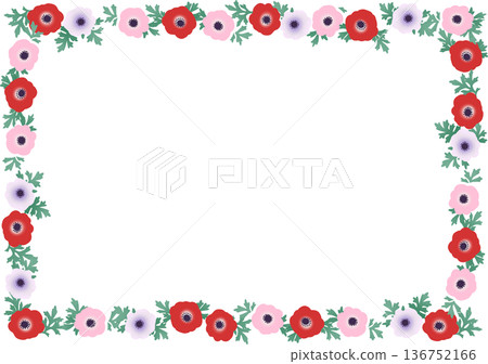 Anemone flower frame vector illustration Spring flower decorative frame material Anemone flower frame vector illustration Spring flower decorative frame material 136752166