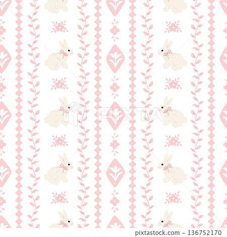 Vintage style vector seamless pattern, cute bunny floral pattern Vintage style vector seamless pattern, cute bunny floral pattern 136752170