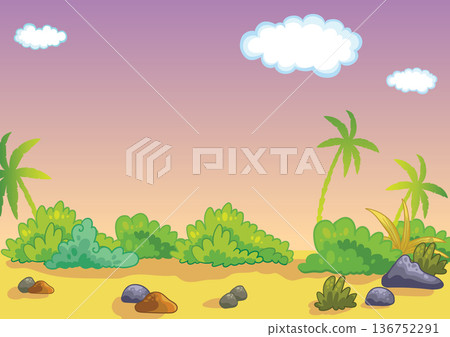 Cartoon background nature with sunset sky vector illustration 136752291