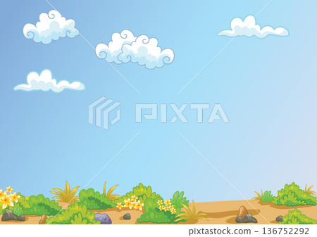 Natural landscape with blue cloudy sky cartoon vector illustration Natural landscape with blue cloudy sky cartoon vector illustration 136752292