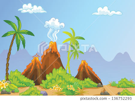 Natural landscape with volcanoes cartoon vector illustration 136752293