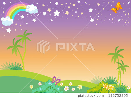 Cartoon illustration background with rainbow and flowers vector Cartoon illustration background with rainbow and flowers vector 136752295