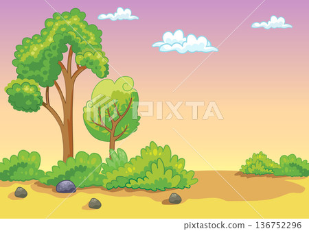 Cartoon background with trees and sunset sky vector illustration 136752296