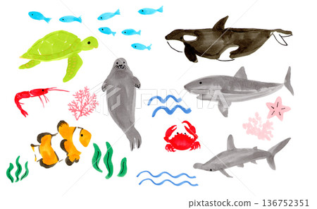Creatures swimming in the sea Creatures swimming in the sea 136752351