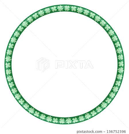 Cute vector circle  border with four leaf clover pattern, green round floral frame for Saint Patrick's Day graphic design 136752396