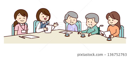 A family consulting about long-term care insurance services A family consulting about long-term care insurance services 136752763