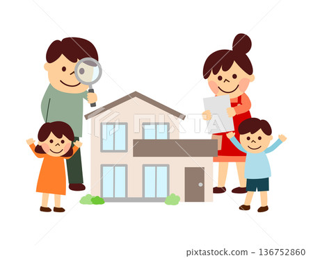 Family checking out house with magnifying glass 136752860
