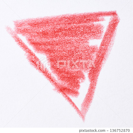 A triangle drawn with a red pencil on white paper, the middle is shaded A triangle drawn with a red pencil on white paper, the middle is shaded 136752870