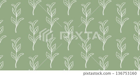 Young tea leaves seamless pattern Young tea leaves seamless pattern 136753160