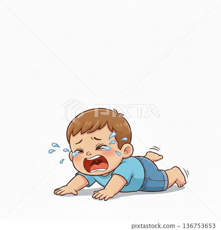 A boy lying on the floor crying loudly A boy lying on the floor crying loudly 136753653