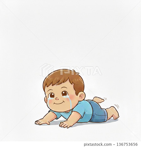 一個哭了一會兒的男孩突然停止哭泣，開始說話。 136753656