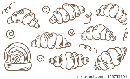 Hand drawn set of croissants Hand drawn set of croissants 136753704