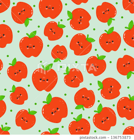 Repeating cute cartoon apples character pattern Repeating cute cartoon apples character pattern 136753873