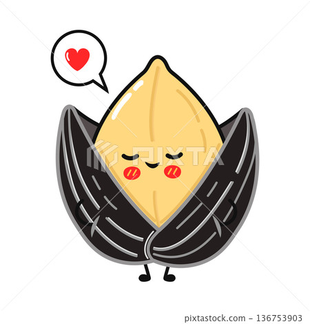 Cute cartoon sunflower seed mascot showing love Cute cartoon sunflower seed mascot showing love 136753903
