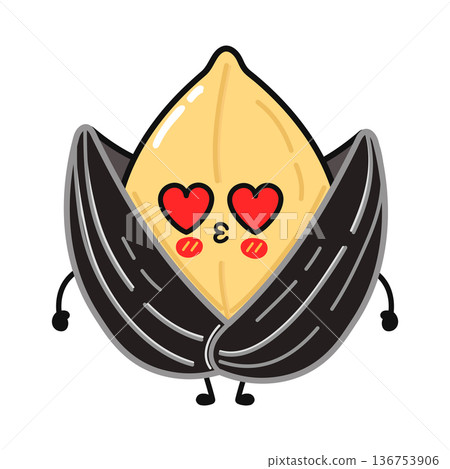 Cute sunflower seed character with heart eyes cartoon Cute sunflower seed character with heart eyes cartoon 136753906