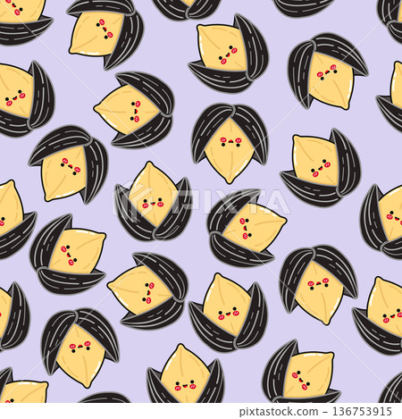 Cute kawaii sunflower seed characters pattern Cute kawaii sunflower seed characters pattern 136753915