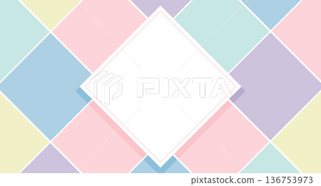 Pastel diamond background with geometric harlequin design and central frame for text. Festive background. 136753973