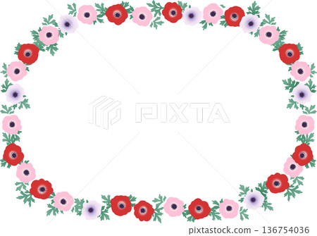 Vector illustration of a round anemone flower frame. Spring circular flower decorative frame material. Vector illustration of a round anemone flower frame. Spring circular flower decorative frame material. 136754036