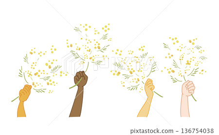 Illustration of various hands holding mimosas Illustration of various hands holding mimosas 136754038