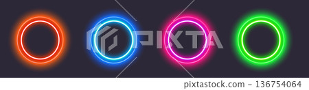 Glowing neon circles on dark background Glowing neon circles on dark background 136754064