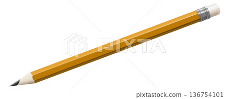 Yellow pencil with eraser on white background 136754101