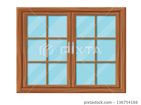 Wooden double-panel window with blue glass design 136754108