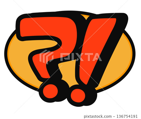 Bold red exclamation and question mark design on yellow background 136754191